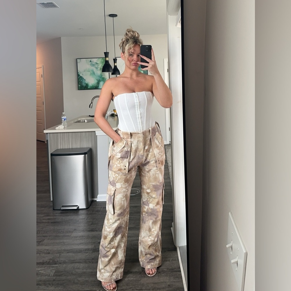 Wide Leg Cargo Pants in Neutral Camo